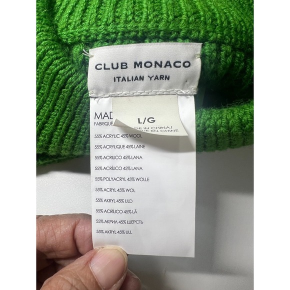 Club Monaco Oversized Shaker Knit Italian Yarn Wool Sweater Women's L Green Cozy - Picture 3 of 10